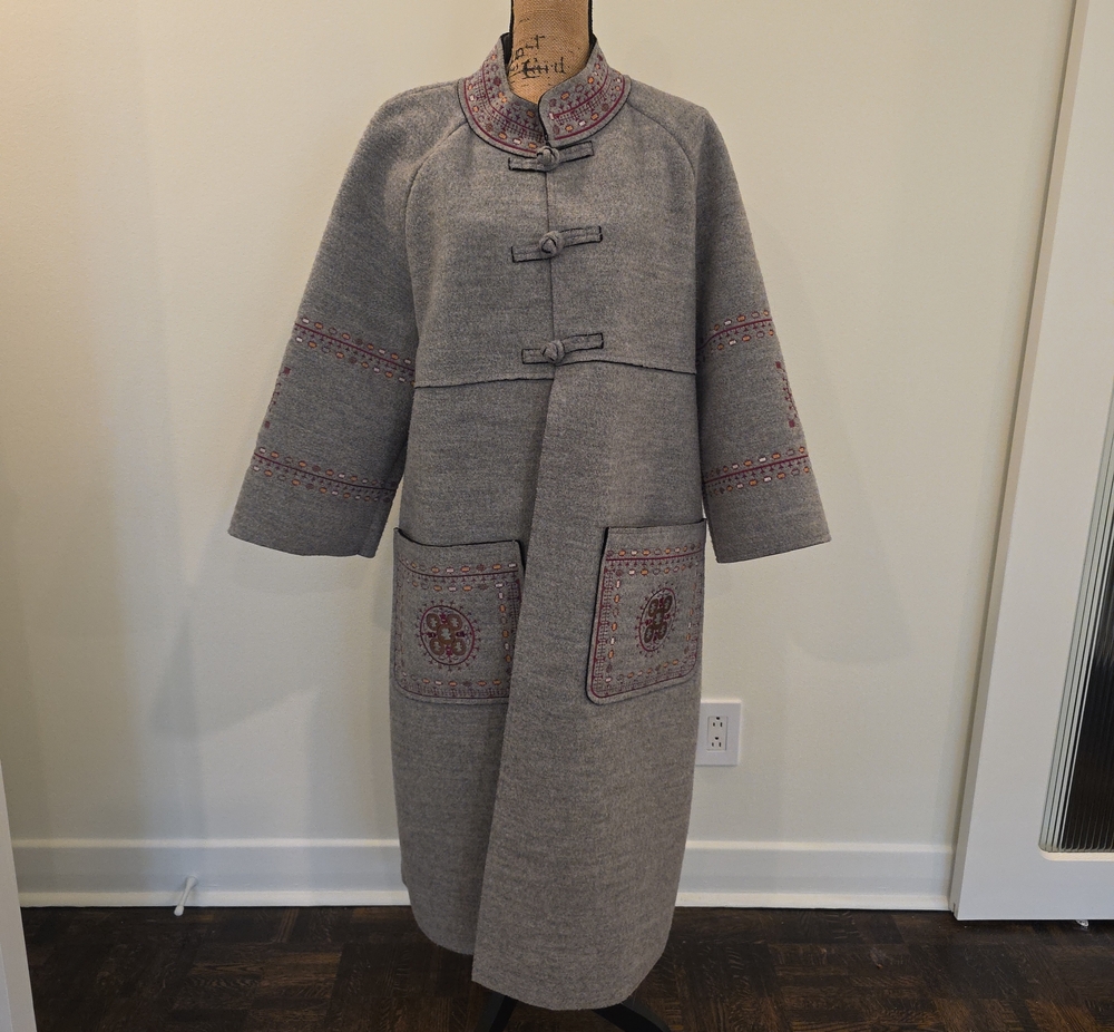 Diowa Gray Embroidered Toggle Coat